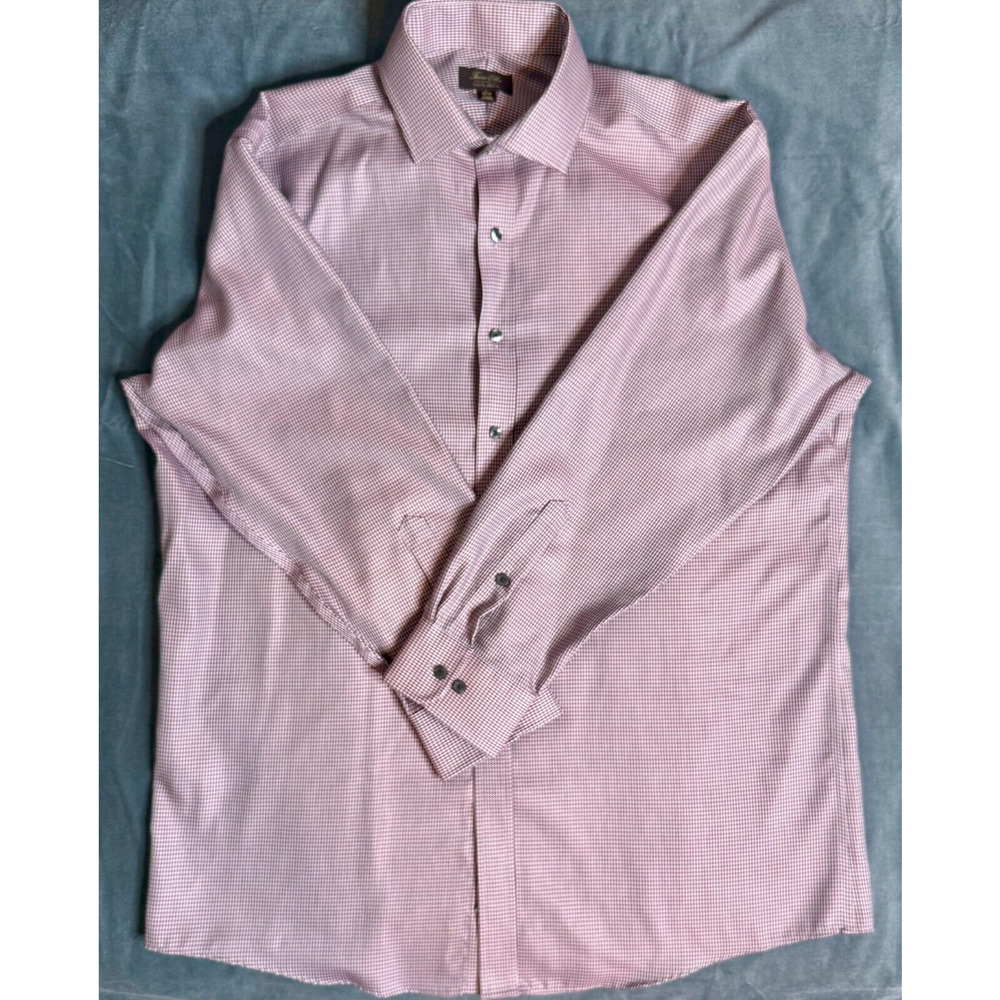 Tasso Elba Shirt Mens Large Regular Fit Non Iron Button Houndstooth Long Sleeve